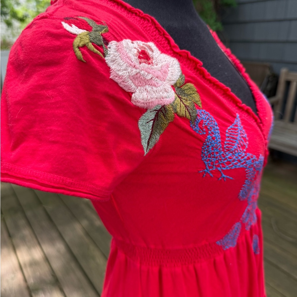 Johnny Was Red Embroidered V-Neck Women’s Dress - Picture 7 of 9